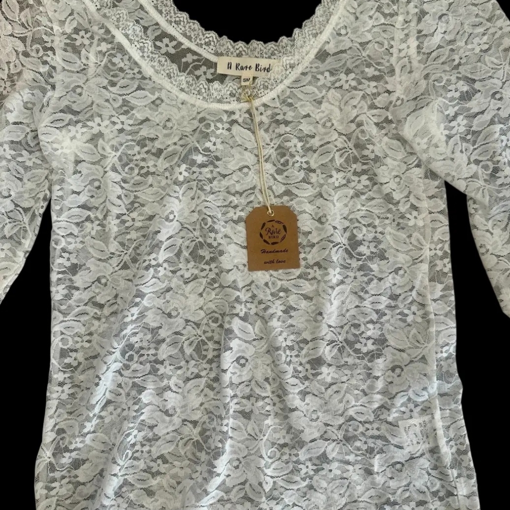 #1446 A Rare Bird Whispered Lace Boho Layering Top (White)